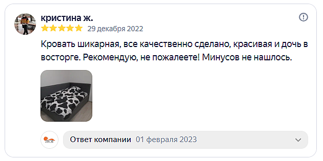 Отзыв на сайте Яндекс от 2022-12-29